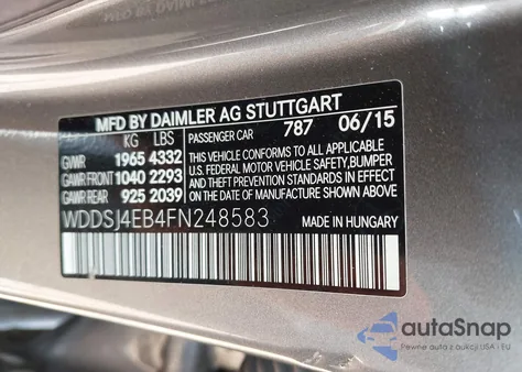 2015 Mercedes-Benz Cla z USA, uszkodzony, nr VIN WDDSJ4EB4FN248583